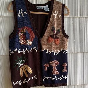Vintage Brown Fall Harvest Button Down Women's Multicolor Sweater Vest Beautiful